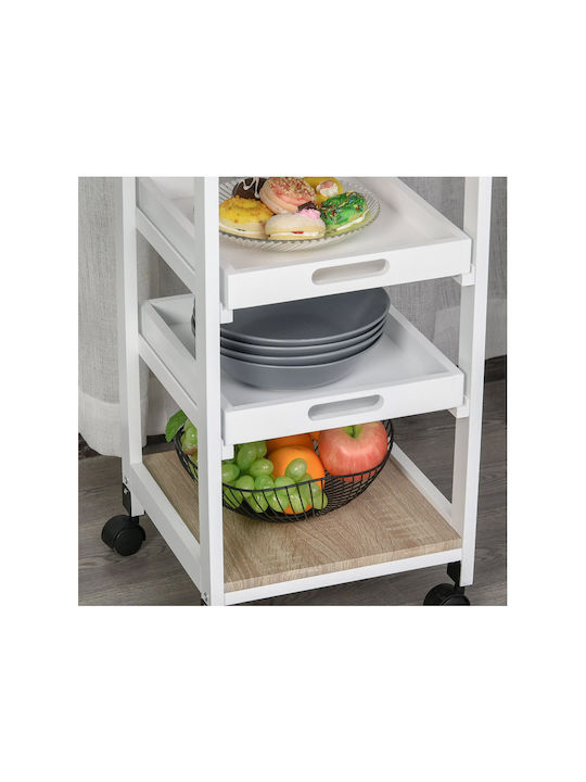 HomCom Wooden Multifunctional Kitchen Trolley Kitchen Trolley Wooden White 4 Slots 82x37x37cm