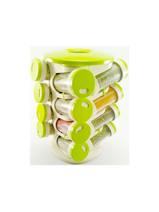 Plastic Tabletop Rotating Spice Rack Green 16pcs