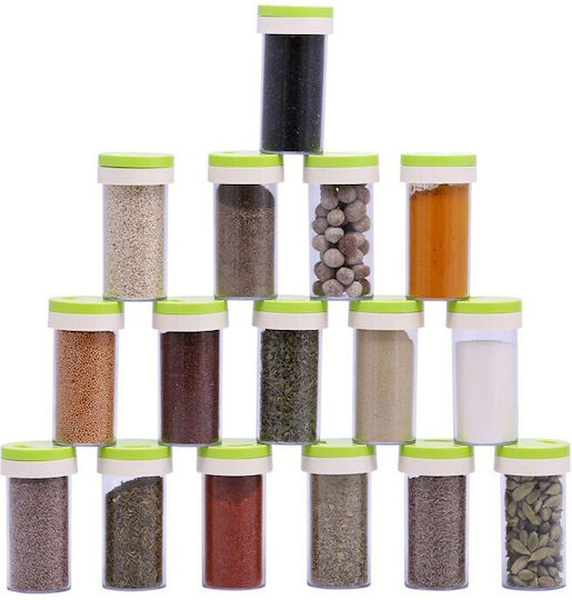 Suporturi de Condimente Plastice pe Suport Rotativ Verde 16buc