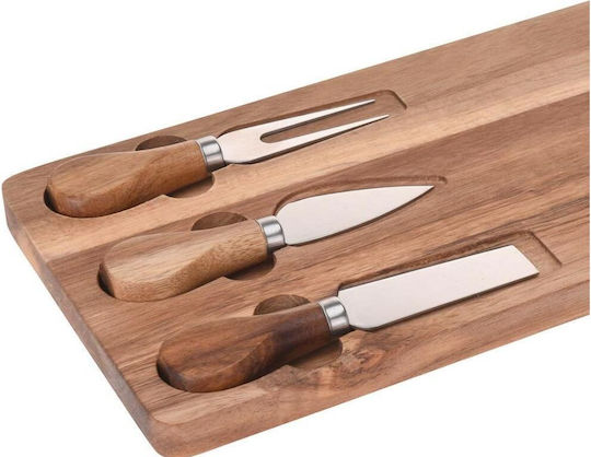 Excellent Houseware Σετ Επιφάνεια Κοπής από Μπαμπού με Μαχαίρια & Πιρούνι Καφέ 43x16cm 4τμχ