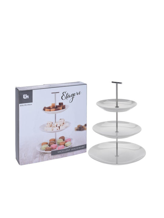 Excellent Houseware Porcelain Dessert Tower Stand with 3 Tiers Ορντεβιέρα Τριώροφη Πορσελάνης Brown Ø24cm 24x24cm