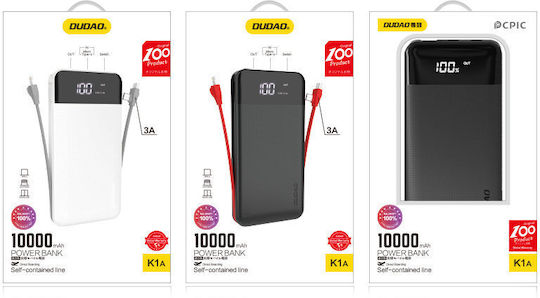 Dudao K1A Power Bank 10000mAh with USB-A Port and USB-C Port White