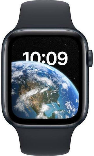 Apple Watch SE 2022 Cellular Aluminium 44mm Αδιάβροχο με eSIM και Παλμογράφο (Midnight with Midnight Sport Band)