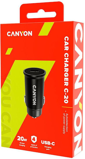 Canyon Canyon Autoladegerät 20W Mit Einer USB-C Anschluss Schwarz Farbe
