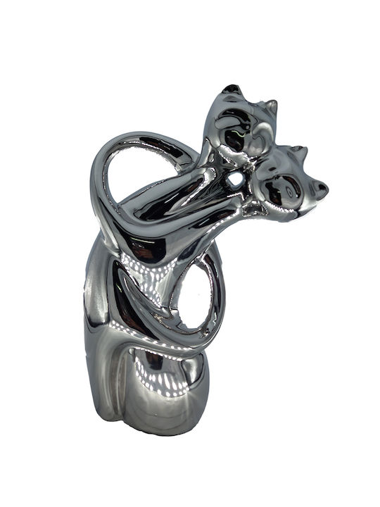 Karvounis Dekorative Katze aus Keramik Umarmung in Silver 16x7.5x24.5cm 1Stück