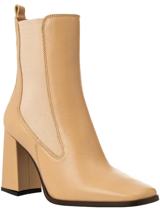 Fardoulis Leather Women's Chelsea Boots with High Heel Beige