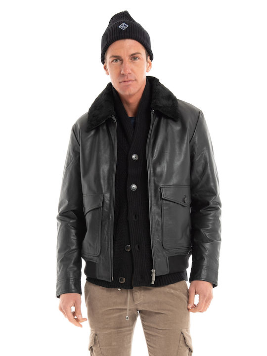 Selected Herren Winter Jacke Leder Schwarz