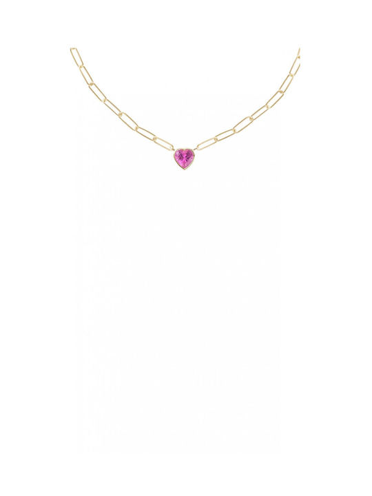 Necklace with design Heart from Gold Plated Silver with Zircon