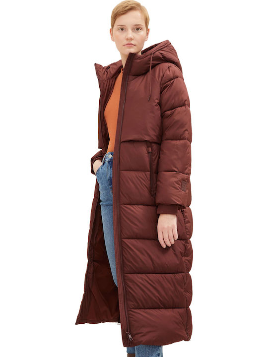 Arctic Women's Long Puffer Jacket for Winter with Hood Bitter Chocolate
