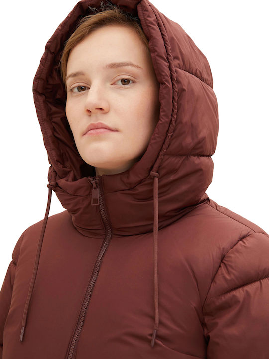 Arctic Women's Long Puffer Jacket for Winter with Hood Bitter Chocolate