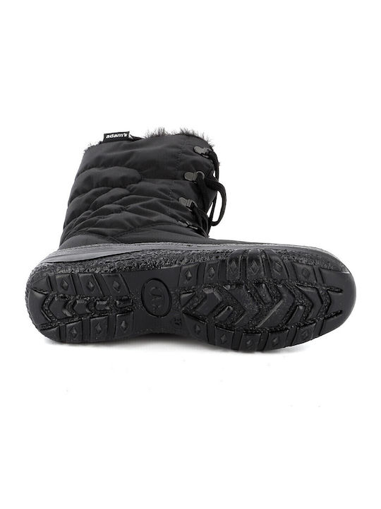 Synthetic Leather Medium Heel Snow Boots with Zipper / Laces & Fur Black