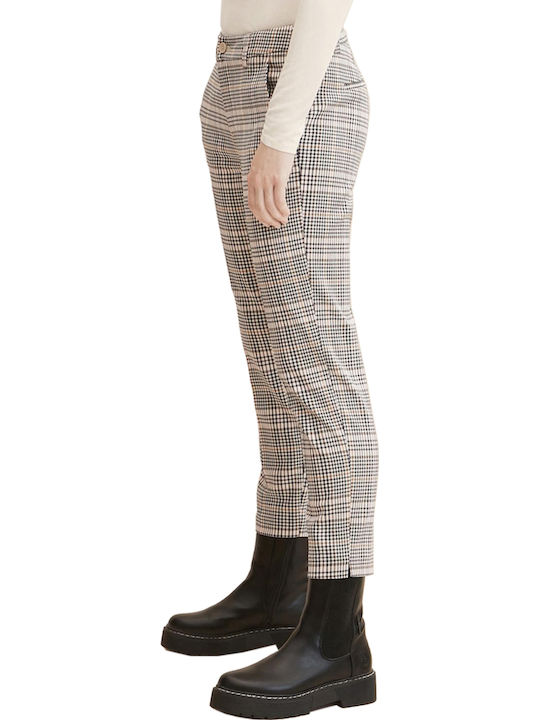 Women's Fabric Capri Trousers Checked Beige