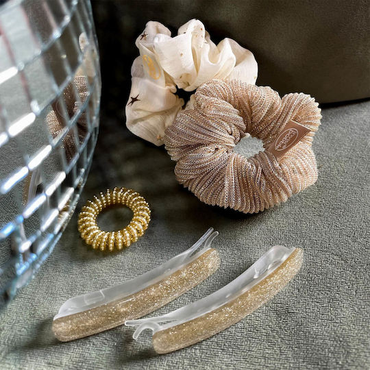 Invisibobble Set of Hair Barrettes Barrette Time Shine Glitterally Beige 2pcs
