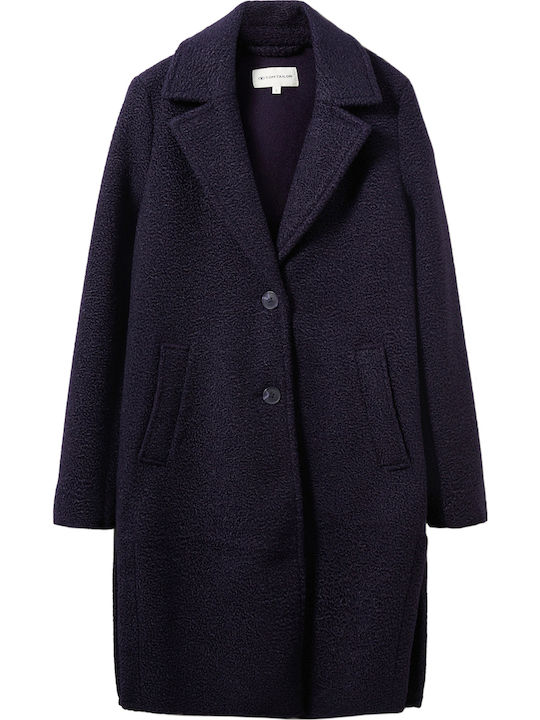 Curly Women's Navy Blue Coat with Buttons