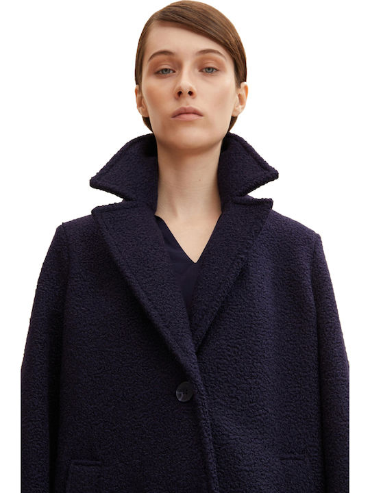 Curly Women's Navy Blue Coat with Buttons