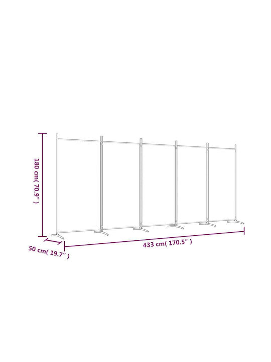vidaXL Fabric Room Divider with 5 Panels 433x180cm