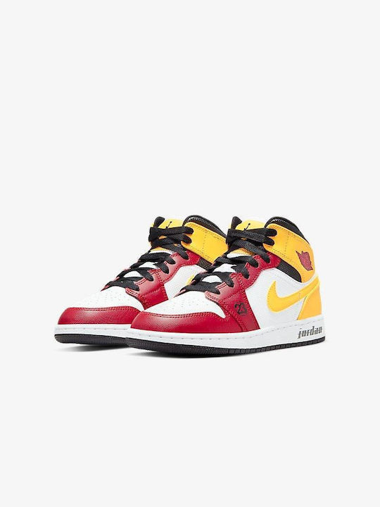 Air  1 Retro Mid Kids High Sneakers with Laces White / Varsity Red / Yellow