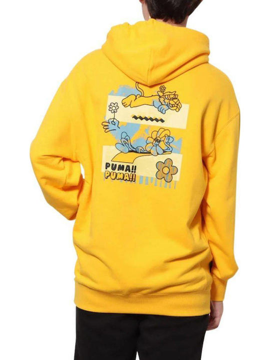 PUMA Downtown Graphic Yellow Hoodie Sweatshirt