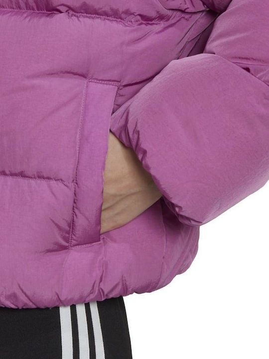 Κοντό Γυναικείο Puffer Μπουφάν για Χειμώνα Λιλά