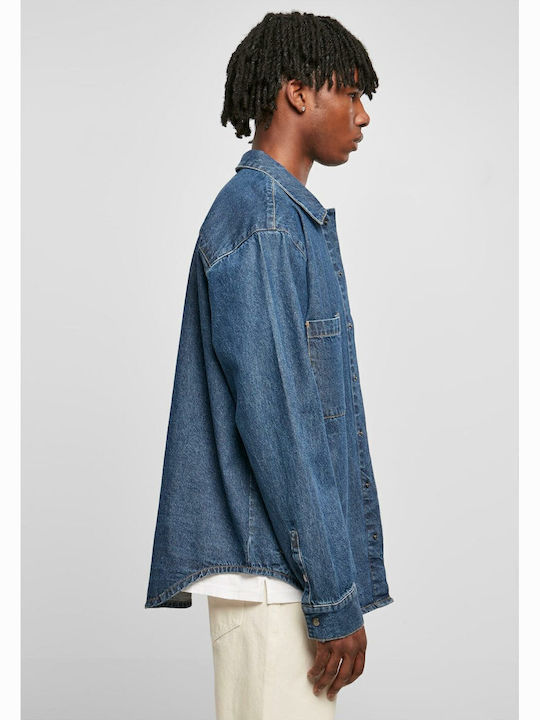 Μακρυμάνικo Τζιν Overshirt σε Φαρδιά Γραμμή Mid Indigo Washed