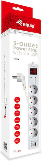 Equip Power Strip with Surge Protection 5 Positions with 2 USB-A, Switch and Cable 1.5m