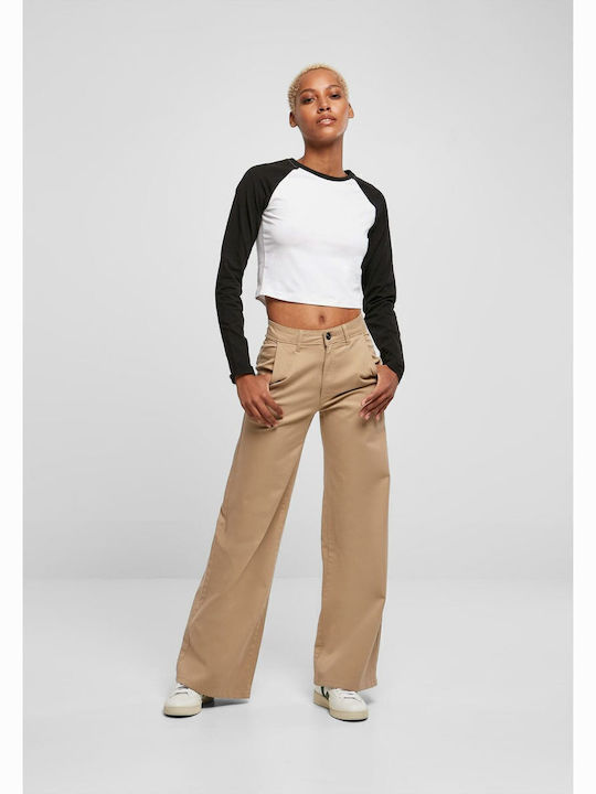 Γυναικείο Crop Top Βαμβακερό Μακρυμάνικο White/black