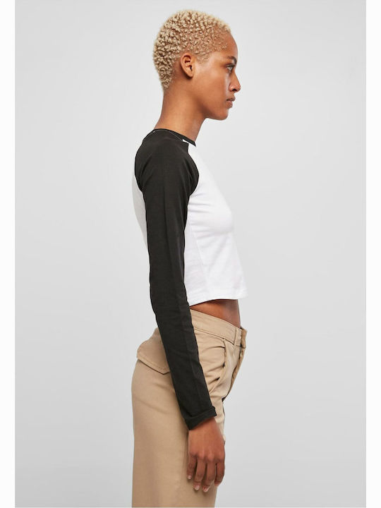 Γυναικείο Crop Top Βαμβακερό Μακρυμάνικο White/black
