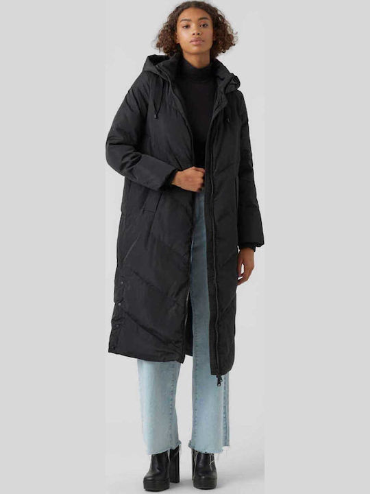 Lang Damen Puffer Jacke für Winter Schwarz