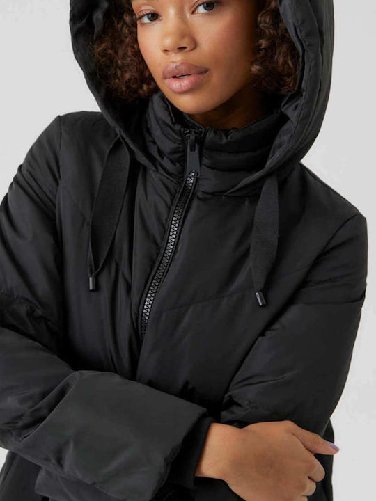 Lang Damen Puffer Jacke für Winter Schwarz