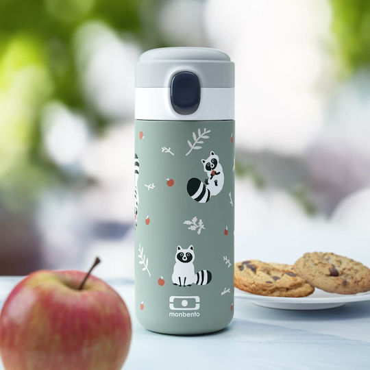 Monbento MB Pop Raccoon Παιδικό Παγούρι Θερμός Αλουμινίου Πράσινο 360ml