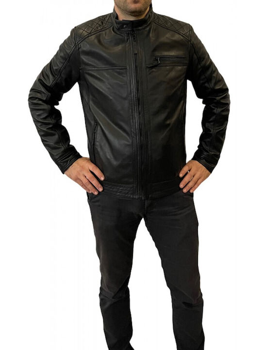 BO-CAN MEN'S LEATHER JACKET BIKER BLACK