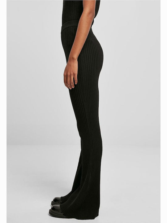 Women's Fabric Trousers Flared with Elastic Black