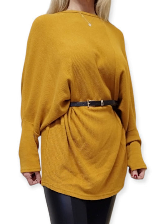 Rochie cu bluză din tricot din viscoză muștar cu centură - SW Exclusive