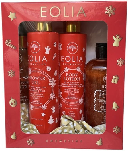 Eolia Cosmetics Greek Honey and Spice Cookies Skin Care Set for Body Cleaning & Brightening 4pcs
