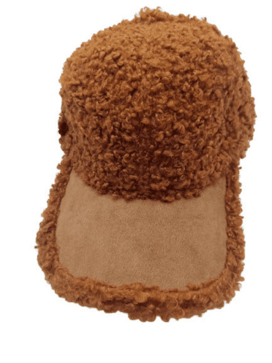 Sheepskin jockey hat, soft & elegant, brown (18x18cm, adjustable scrunch, one size,synthetic)