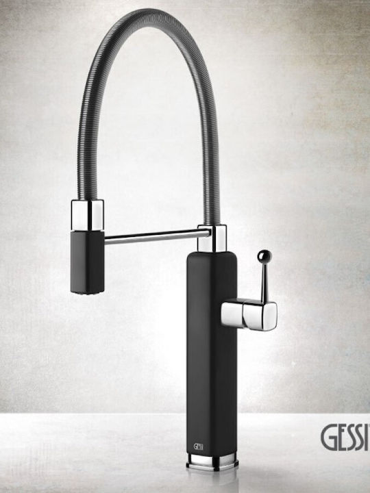 Gessi U-Shaped Kitchen Faucet Counter with Shower and Spiral Black