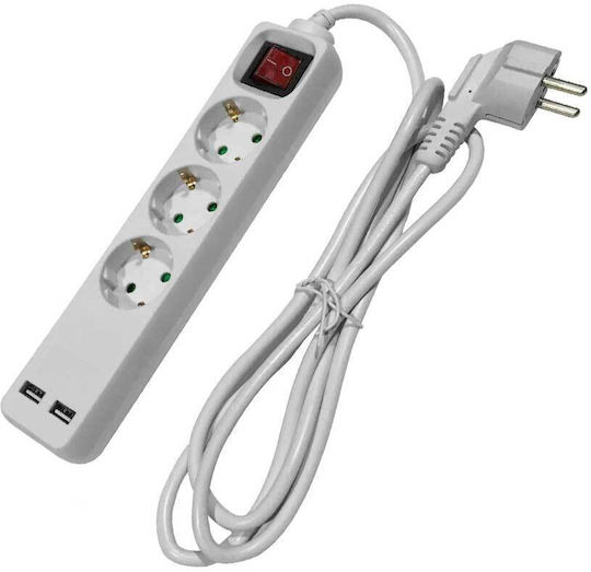 Entac ESE1.5G3-3-SW-USB Power Strip 3 Positions with 2 USB-A, Switch and Cable 3m