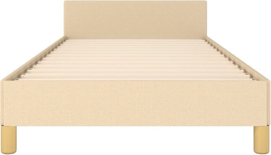 Pat Single Tapițat cu Material Crem pentru Saltea 100x200cm