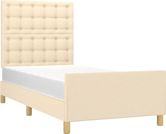 Pat Single Tapițat cu Material Crem pentru Saltea 100x200cm