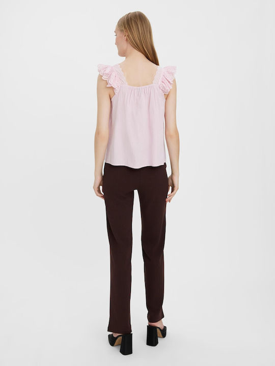 Vero Moda Bluza de Damă de Vară din Bumbac cu Bretele Roz