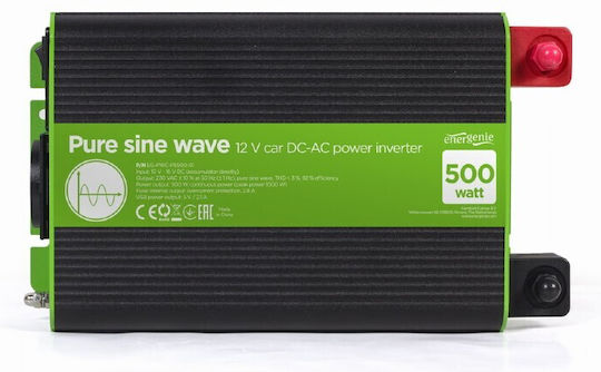 Energenie Car Inverter Pure Sinewave 500W to Converter 12V DC in 230V AC with 1xUSB