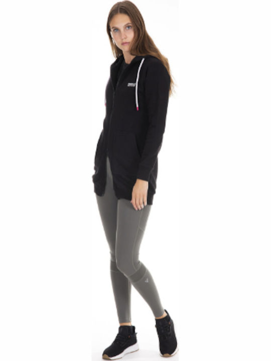 Long Women's Sweatshirt Jacket Hooded Black