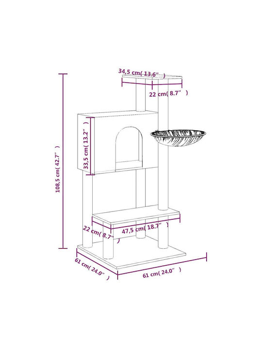 vidaXL Scratching Post Cat Trees Beige 4 levels 61x61x108.5cm