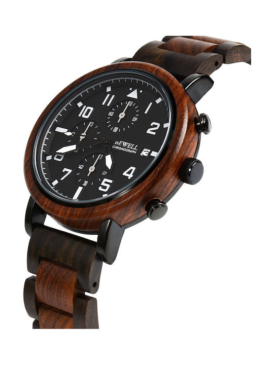 Bewell Poseidon Men's Watch 43mm Chronograph Battery with Brown Wooden Bracelet