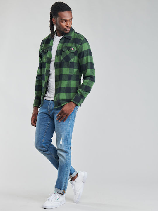 Sacramento Long-sleeved Flannel Shirt Checked Pine Green