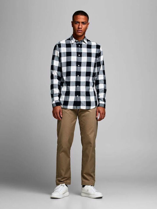 Long-sleeved Cotton Shirt Checked Whisper White