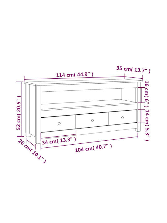 TV-Ständer aus Massivholz Weiß M114xT35xH52cm