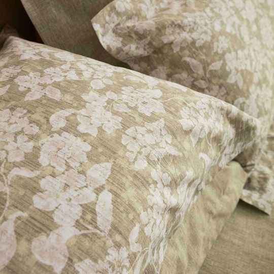 Vesta Home Duvet Cover Set Cotton Satin King Size with 2 Pillowcases 260x240 Sanel 1 Khaki / Olive