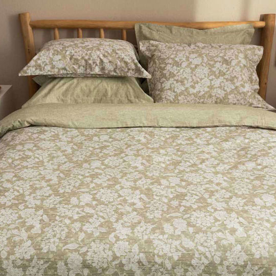 Vesta Home Duvet Cover Set Cotton Satin King Size with 2 Pillowcases 260x240 Sanel 1 Khaki / Olive