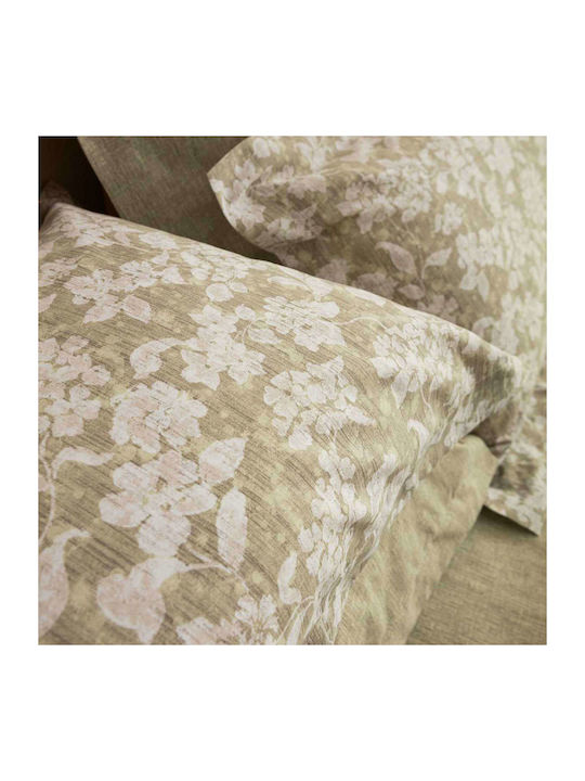 Vesta Home Duvet Cover Set Cotton Satin Queen with 2 Pillowcases 230x240 Sanel 1 Khaki / Olive